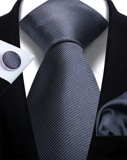 Classic Solid Color Tie Set – Elegant Men’s Neckties with Cufflinks for Weddings & Business Occasions