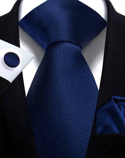 Classic Solid Color Tie Set – Elegant Men’s Neckties with Cufflinks for Weddings & Business Occasions