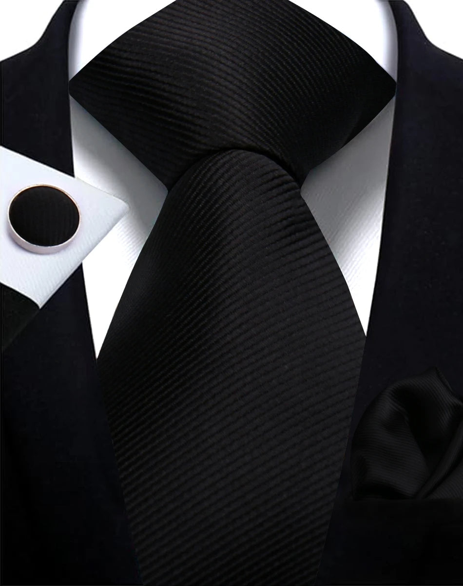 Classic Solid Color Tie Set – Elegant Men’s Neckties with Cufflinks for Weddings & Business Occasions