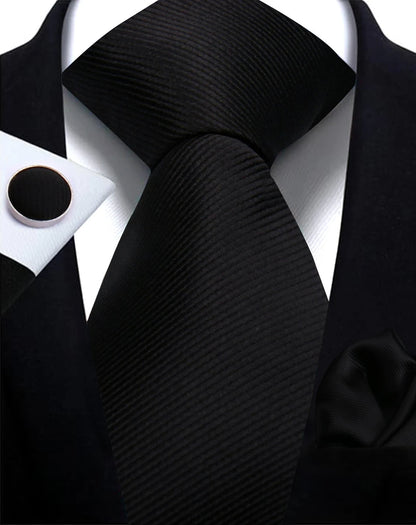 Classic Solid Color Tie Set – Elegant Men’s Neckties with Cufflinks for Weddings & Business Occasions