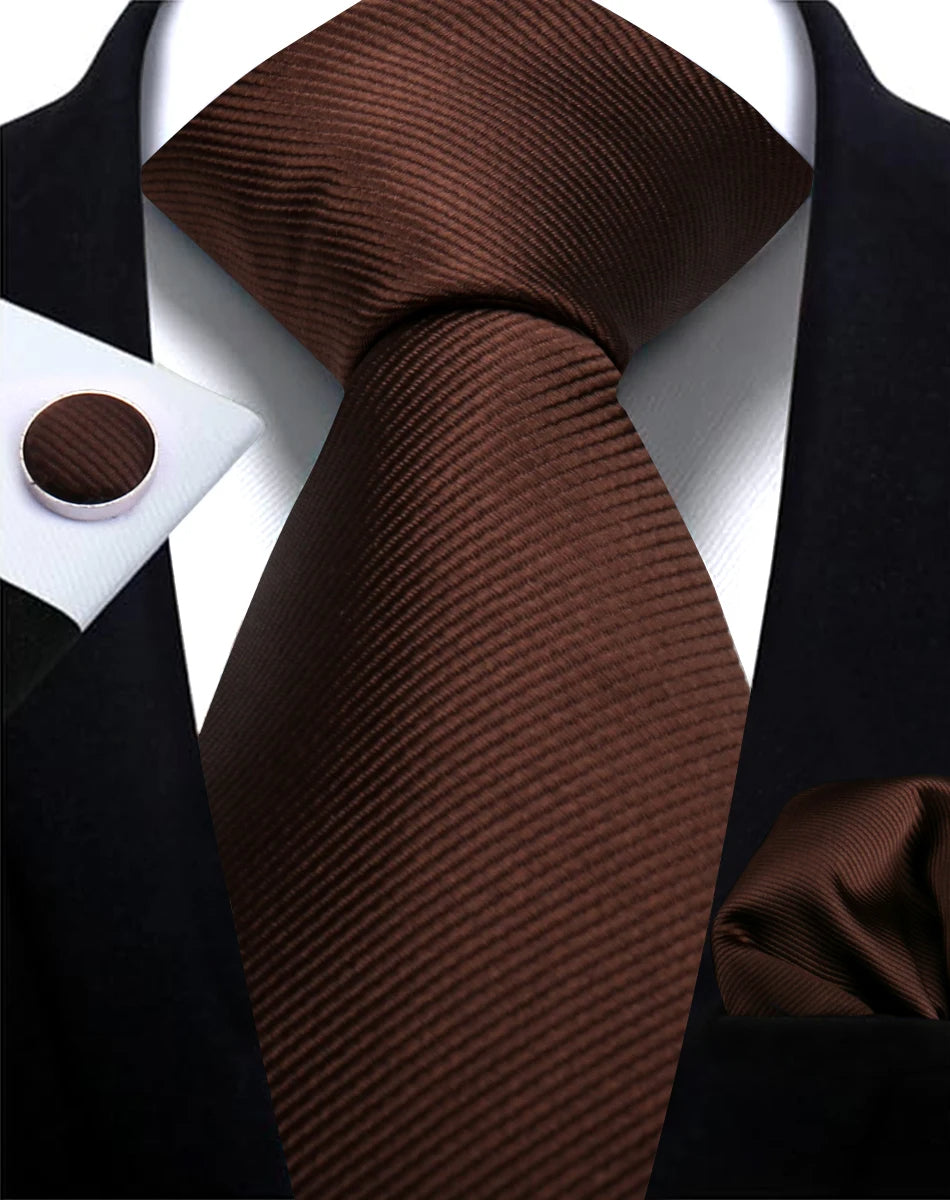 Classic Solid Color Tie Set – Elegant Men’s Neckties with Cufflinks for Weddings & Business Occasions