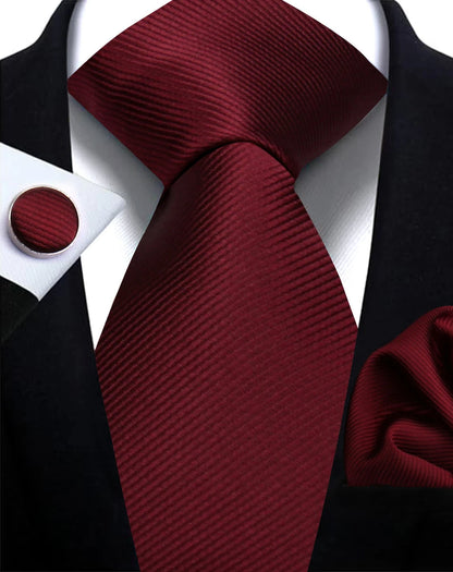 Classic Solid Color Tie Set – Elegant Men’s Neckties with Cufflinks for Weddings & Business Occasions