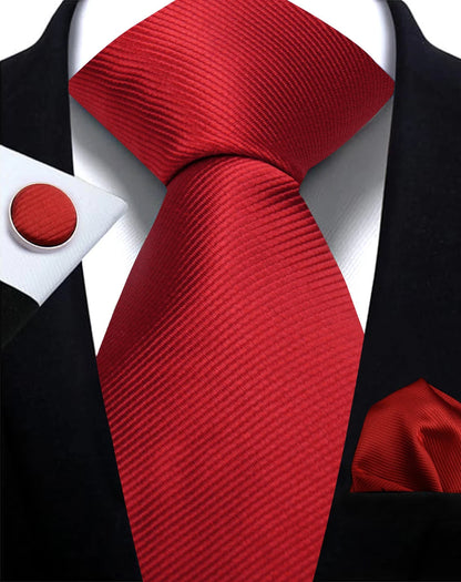 Classic Solid Color Tie Set – Elegant Men’s Neckties with Cufflinks for Weddings & Business Occasions