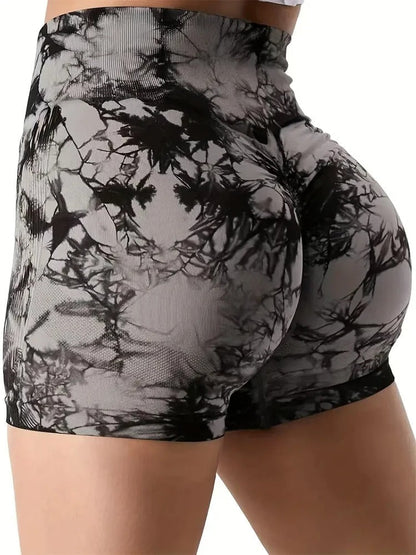 Tie Dye Shorts for Women - Scrunch Shorts Seamless High Waisted Contour Gym, Yoga, Workout Biker Shorts