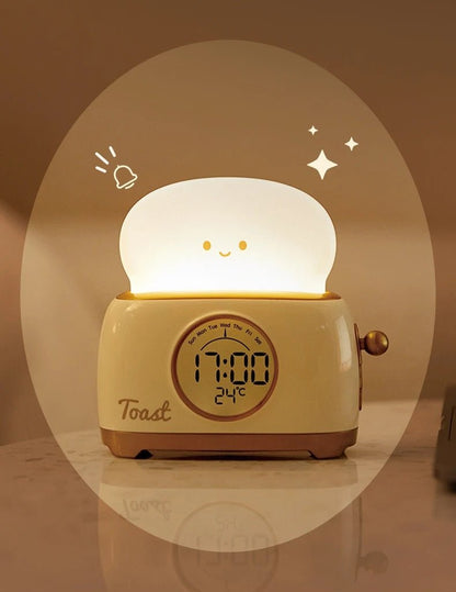 Toaster Kid Alarm Clock Night Light – Rechargeable Bedside Glow, Luminous Timer, and Whimsical Décor for Kids’ Bedrooms or Charming Gifts