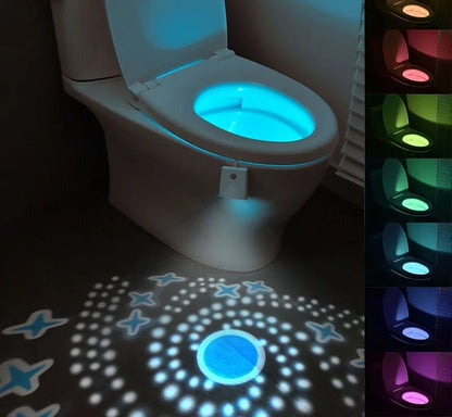 Toilet Night Light with Star Projector – 16-Color Motion-Sensor LED Seat Illumination