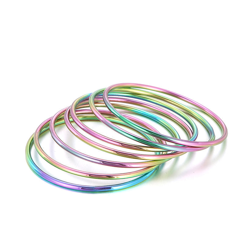 Stainless Steel Bangles for Women - 7pcs Multi-Color French Light Luxury Jewelry Set for Wedding, Gifts or Everyday Elegance