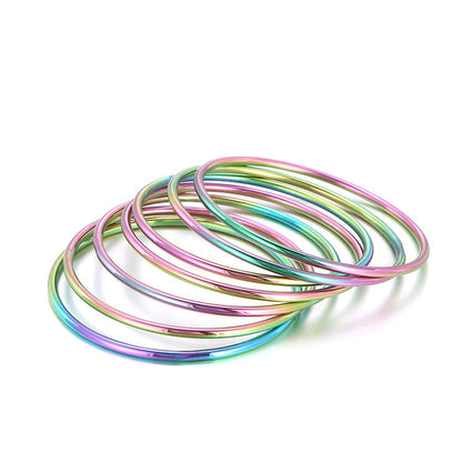Stainless Steel Bangles for Women - 7pcs Multi-Color French Light Luxury Jewelry Set for Wedding, Gifts or Everyday Elegance