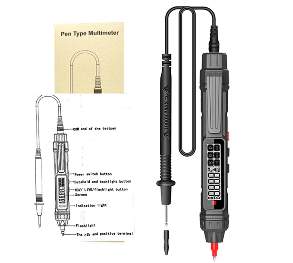 Smart Digital Multimeter Pen - Non-Contact Voltage Tester with 6000 Counts & Auto Range