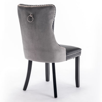 Tufted Solid Wood Contemporary PU and Velvet Upholstered Dining Chair with Wood Legs Nailhead Trim 2pcs Set