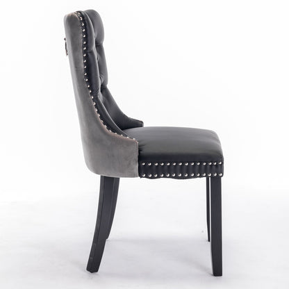 Tufted Solid Wood Contemporary PU and Velvet Upholstered Dining Chair with Wood Legs Nailhead Trim 2pcs Set