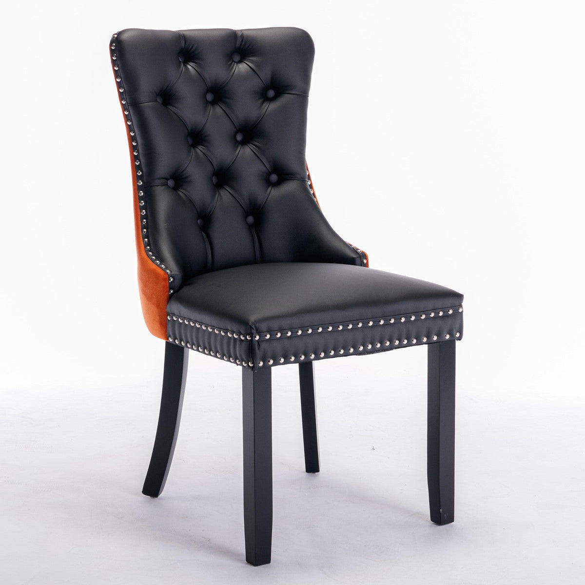 Tufted Solid Wood Contemporary PU and Velvet Upholstered Dining Chair with Wood Legs Nailhead Trim 2pcs Set