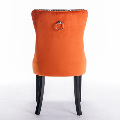 Tufted Solid Wood Contemporary PU and Velvet Upholstered Dining Chair with Wood Legs Nailhead Trim 2pcs Set