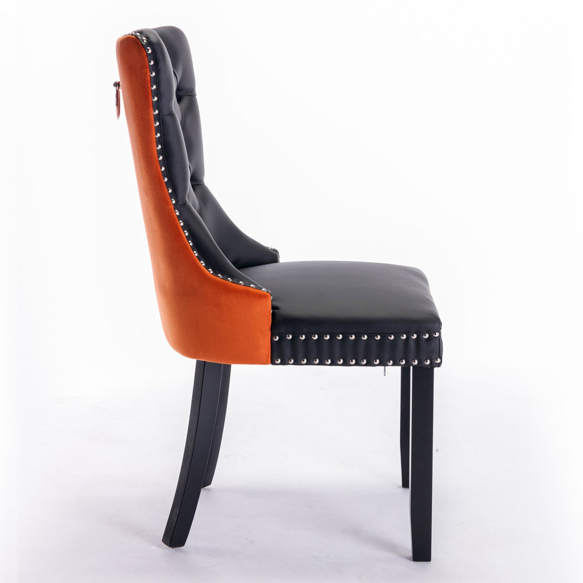 Tufted Solid Wood Contemporary PU and Velvet Upholstered Dining Chair with Wood Legs Nailhead Trim 2pcs Set