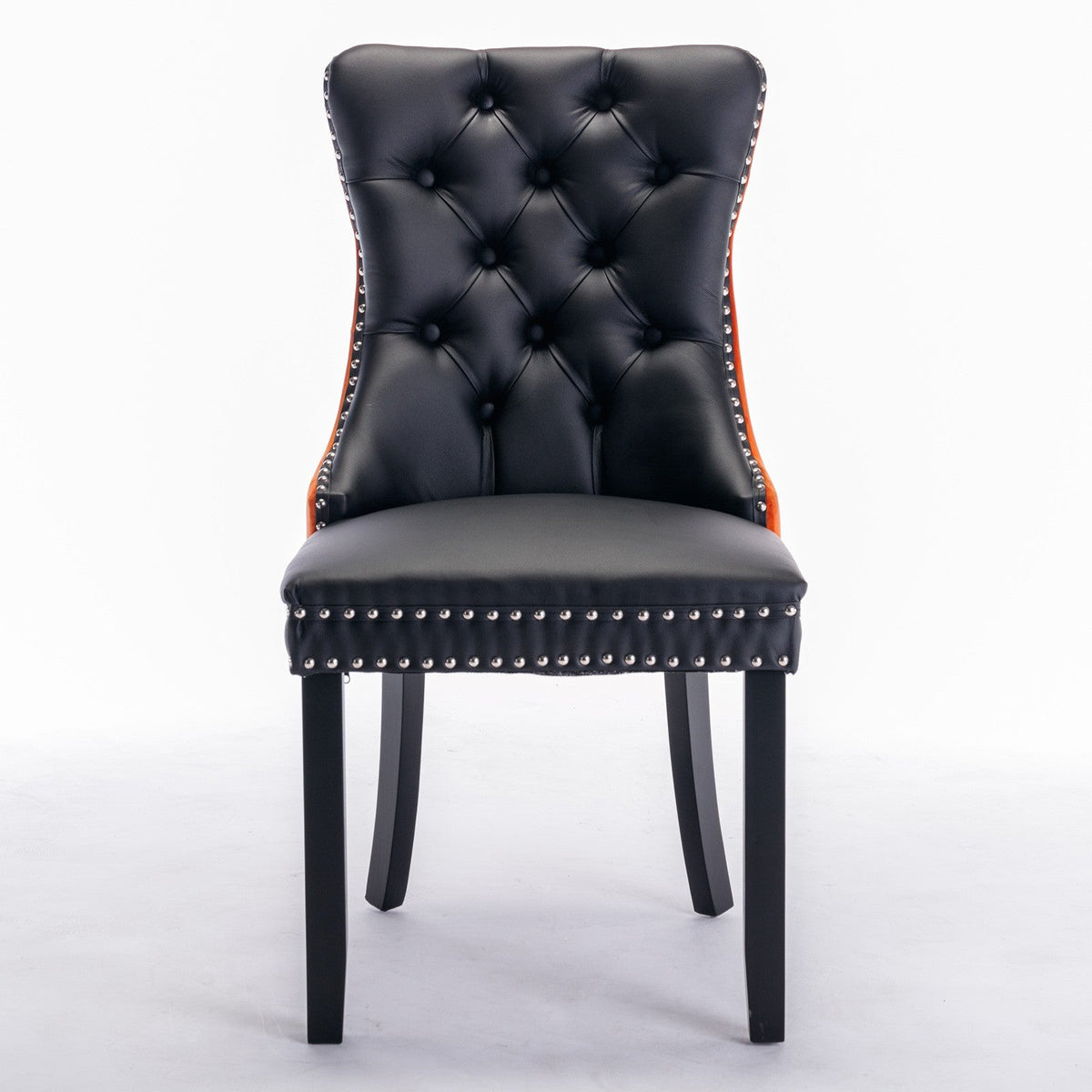 Tufted Solid Wood Contemporary PU and Velvet Upholstered Dining Chair with Wood Legs Nailhead Trim 2pcs Set