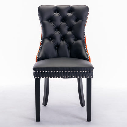 Tufted Solid Wood Contemporary PU and Velvet Upholstered Dining Chair with Wood Legs Nailhead Trim 2pcs Set