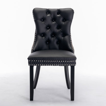 Tufted Solid Wood Contemporary PU and Velvet Upholstered Dining Chair with Wood Legs Nailhead Trim 2pcs Set