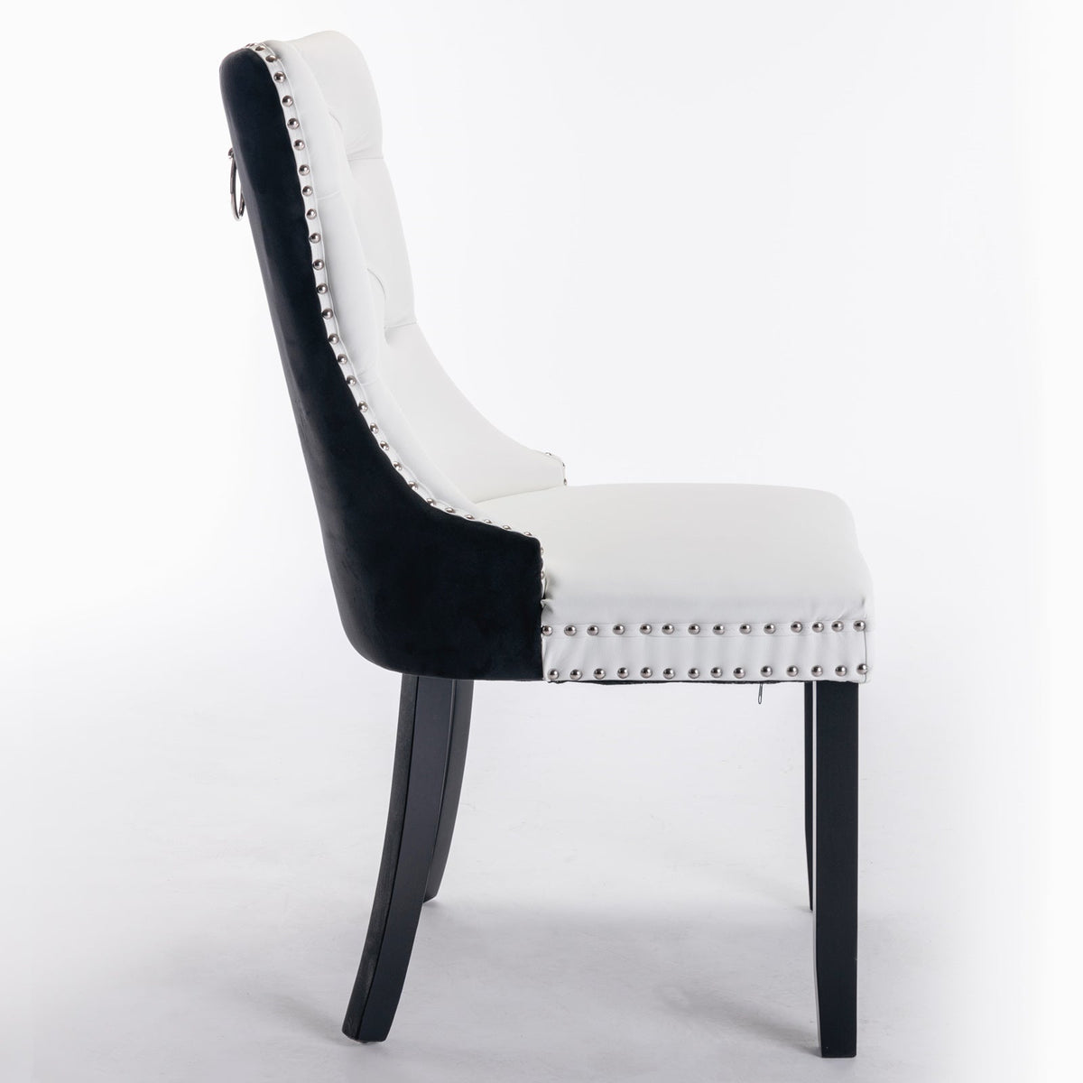 Tufted Solid Wood PU and Velvet Cushioned Dining Chairs with Wooden Leg Nail Head Decoration 2-piece set in (White and Black)