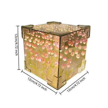 Tulip Cube Nightlight - Handmade Floral Mirror Decor