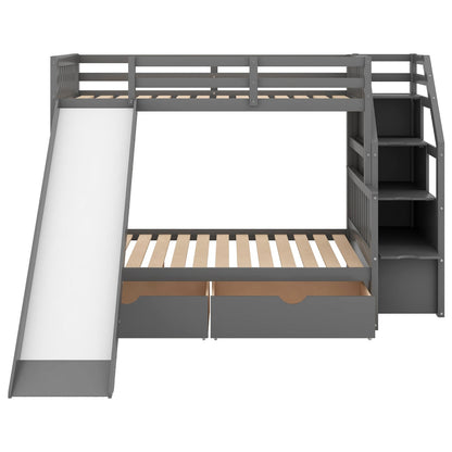 Twin over Full Multifunction Bunk Bed with Drawers, Storage, and Slide