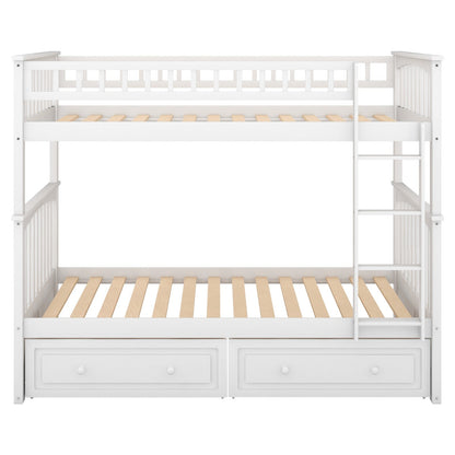 Twin over Twin Bunk Bed with Drawers Convertible Beds