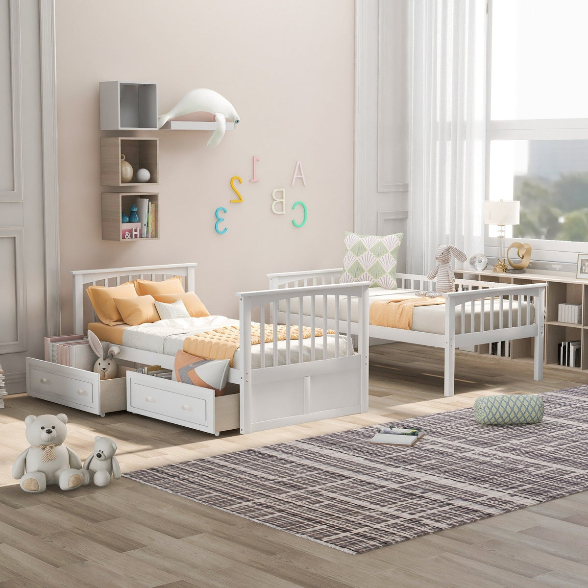 Twin over Twin Bunk Bed with Drawers Convertible Beds