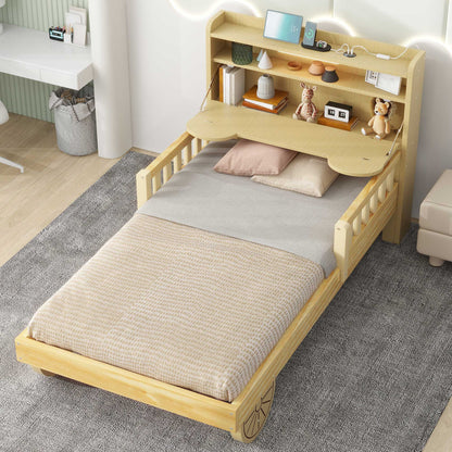 Twin Size Car Bed with Bear-Shaped Headboard, USB, and LED