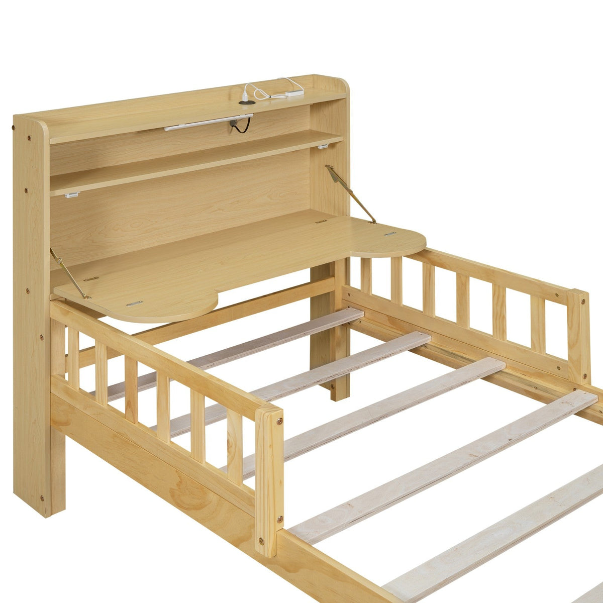 Twin Size Car Bed with Bear-Shaped Headboard, USB, and LED