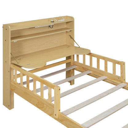 Twin Size Car Bed with Bear-Shaped Headboard, USB, and LED