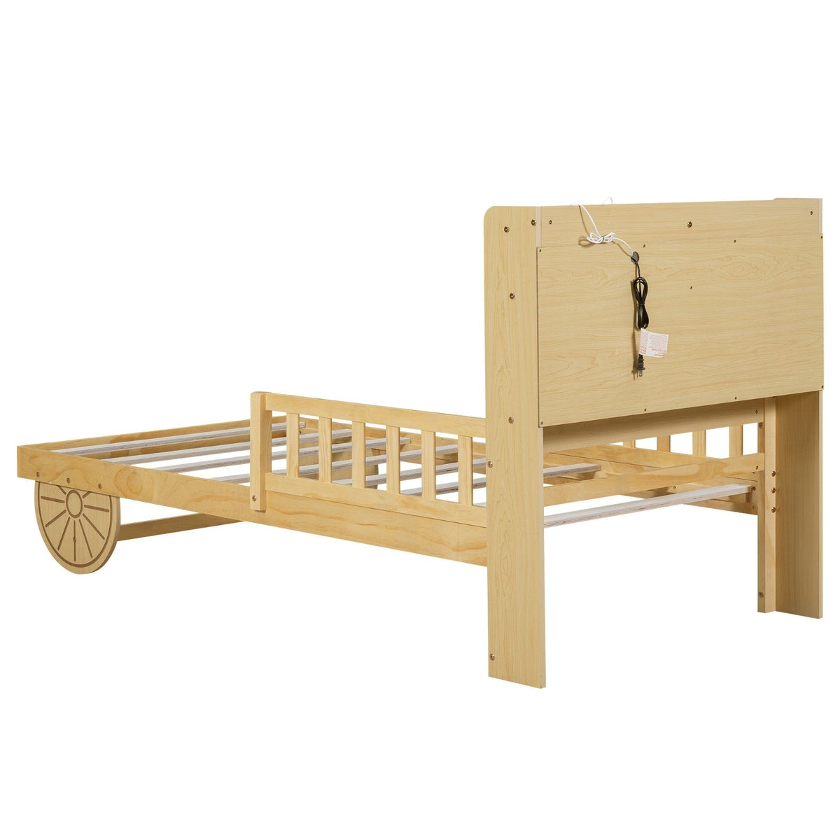 Twin Size Car Bed with Bear-Shaped Headboard, USB, and LED