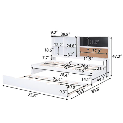 Twin Size Daybed with Storage Shelves, Blackboard, Cork board, USB Ports and Twin Size Trundle