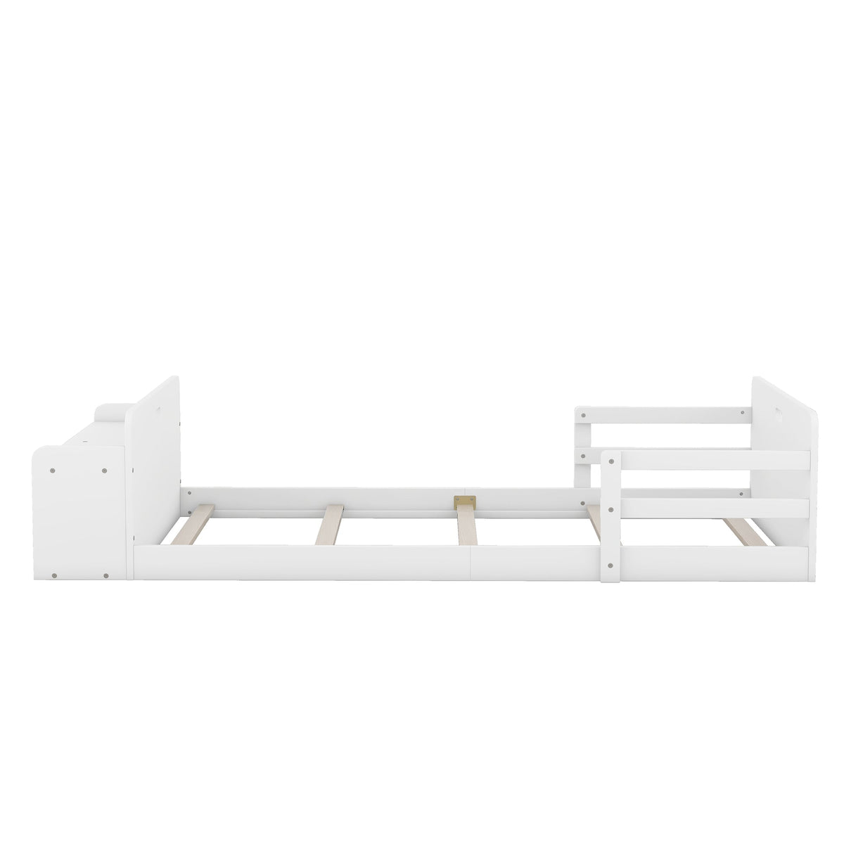 Twin Size Floor Bed with Storage Footboard and Guardrail