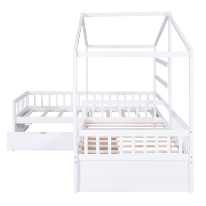 Twin Size House Platform Bed with Three Storage Drawers
