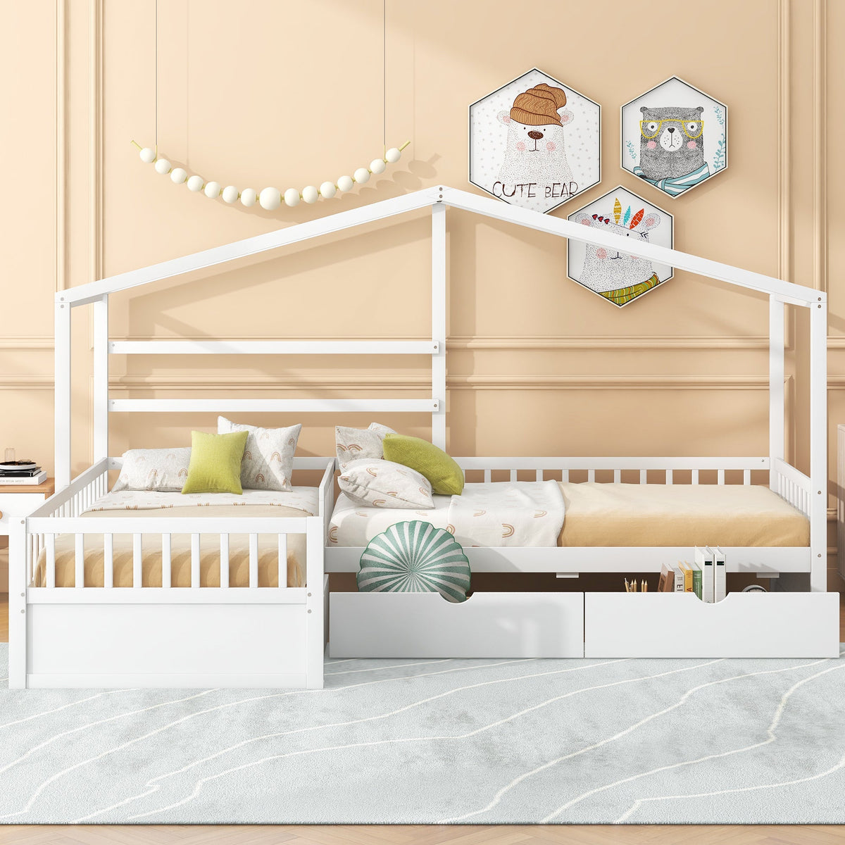 Twin Size House Platform Bed with Three Storage Drawers