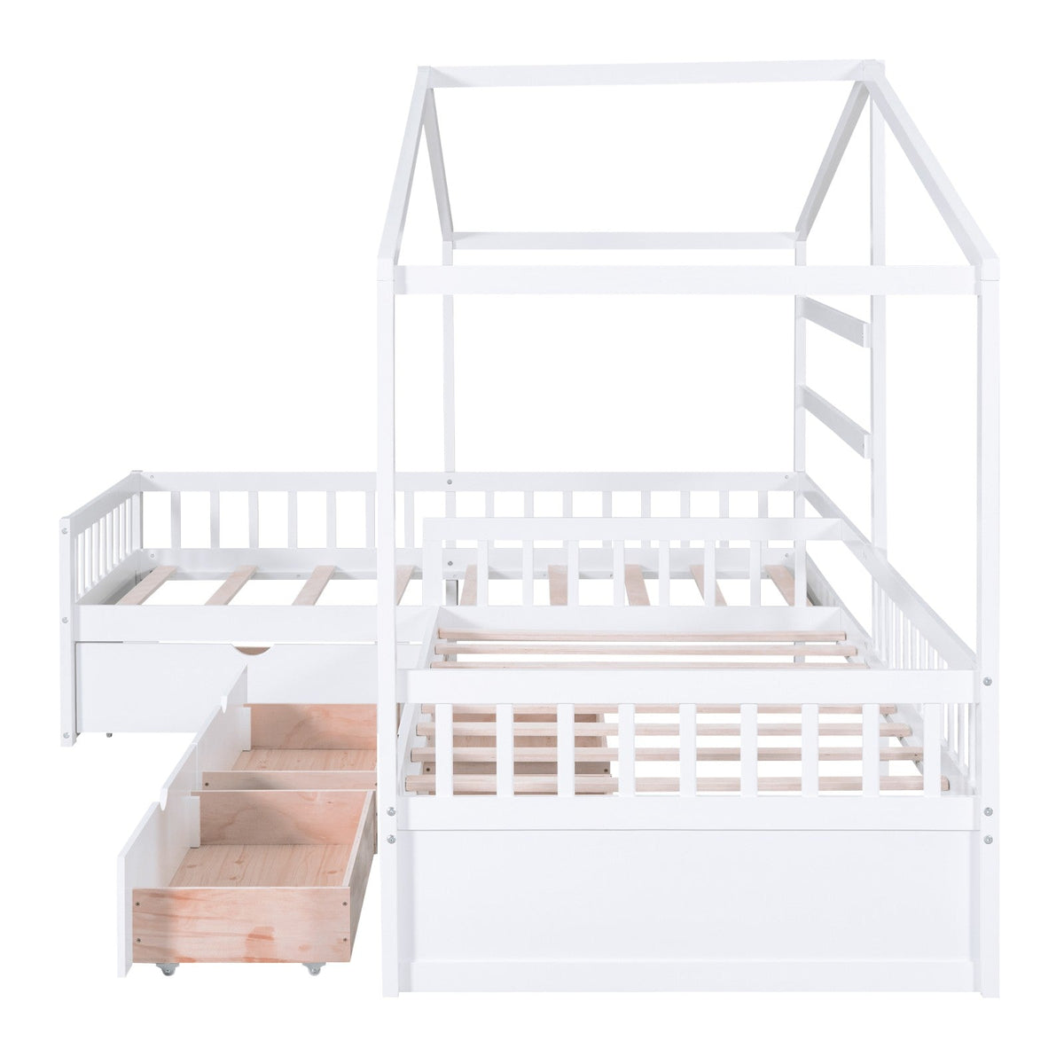 Twin Size House Platform Bed with Three Storage Drawers