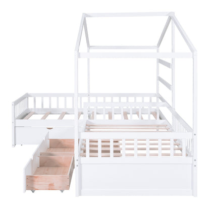 Twin Size House Platform Bed with Three Storage Drawers