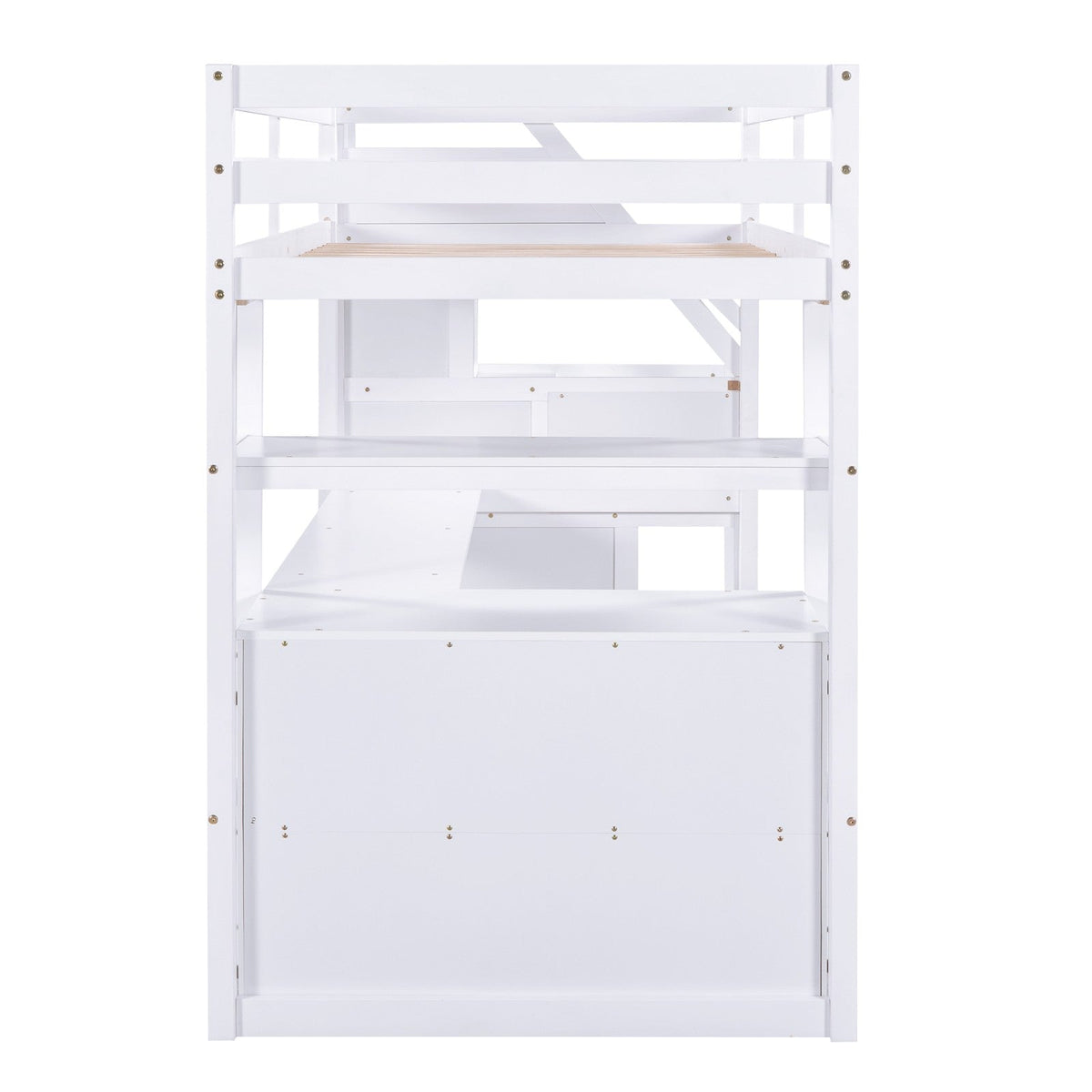 Twin Size Loft Bed with Desk and Shelves Two Built-in Drawers Storage Staircase