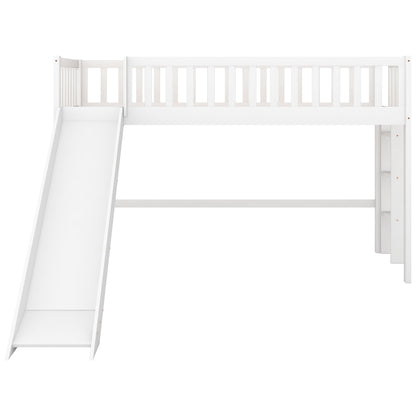 Twin-Size Low Loft Bed with Ladder and Slide