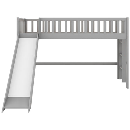Twin-Size Low Loft Bed with Ladder and Slide