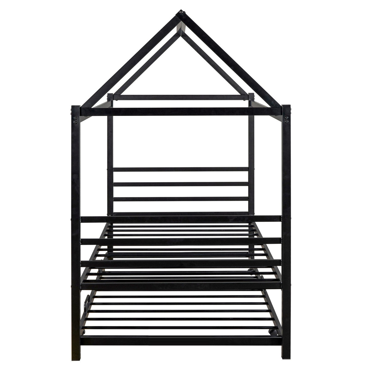 Twin Size Metal House Shape Platform Bed with Trundle