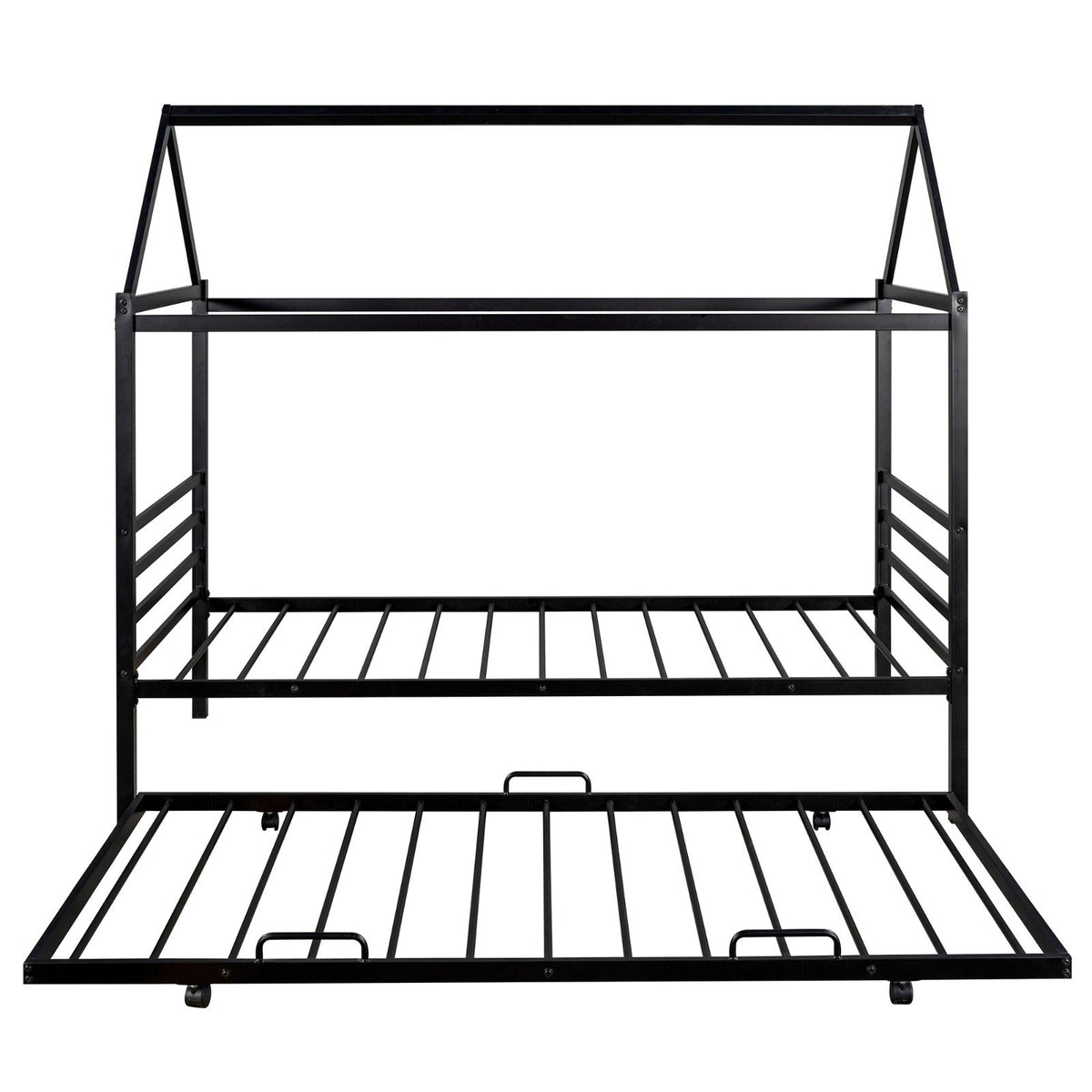 Twin Size Metal House Shape Platform Bed with Trundle
