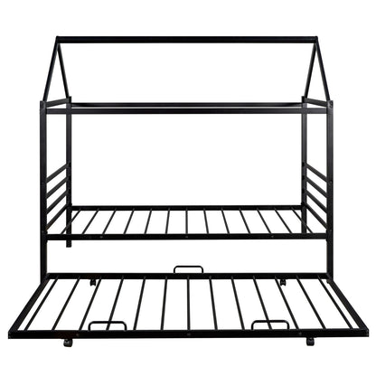 Twin Size Metal House Shape Platform Bed with Trundle