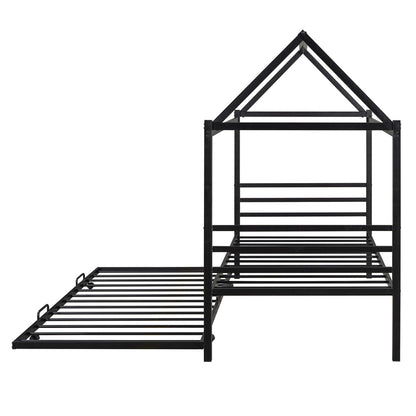Twin Size Metal House Shape Platform Bed with Trundle