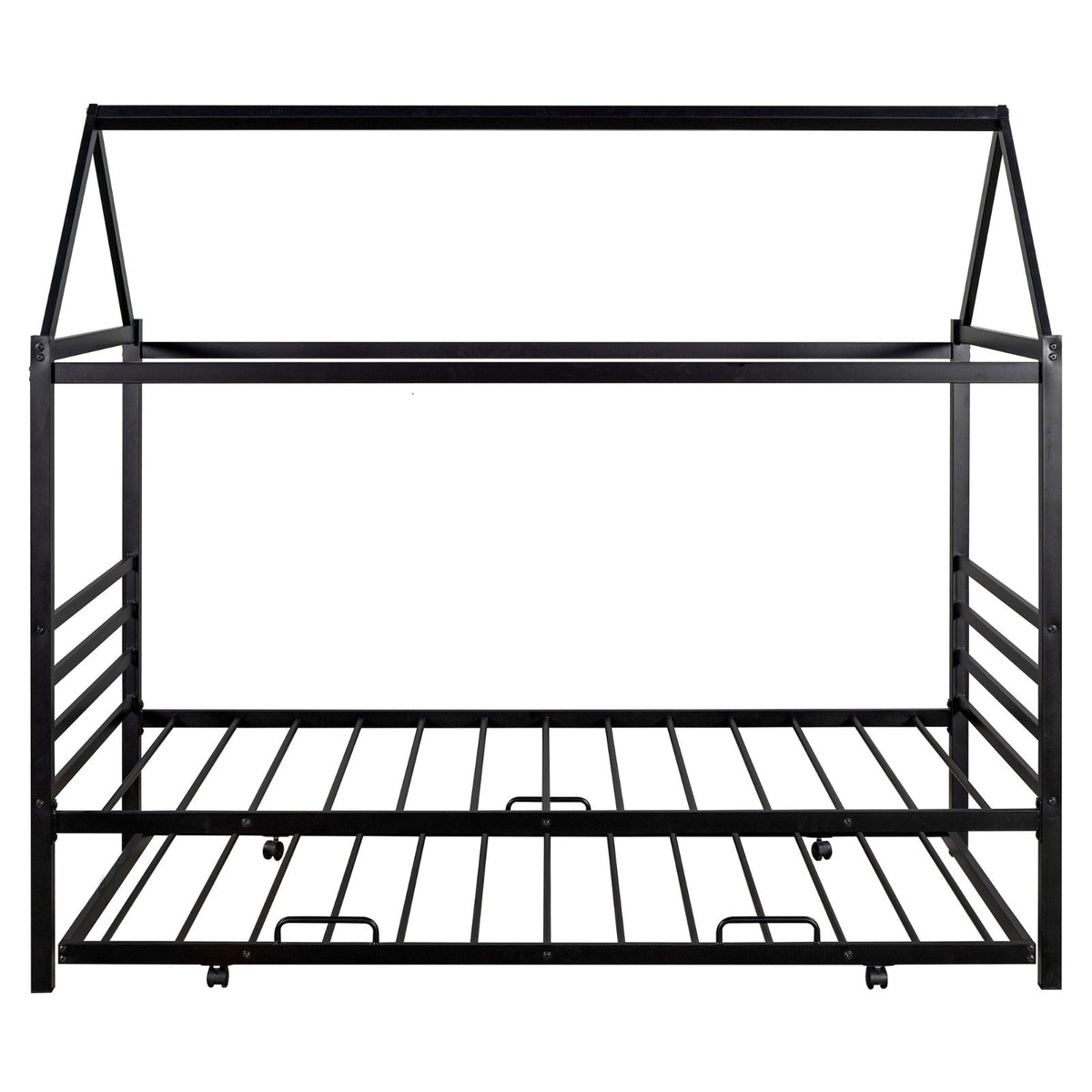 Twin Size Metal House Shape Platform Bed with Trundle
