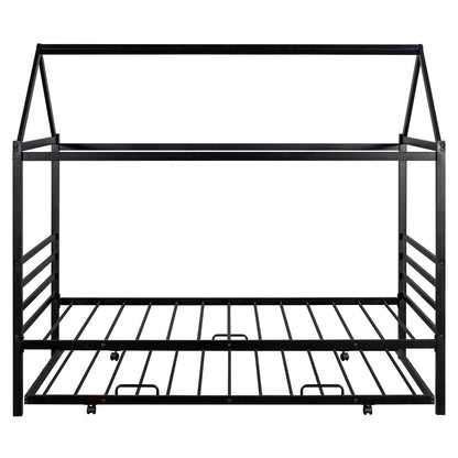 Twin Size Metal House Shape Platform Bed with Trundle