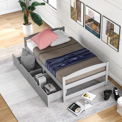 Twin Size Platform Bed, with Two Drawers