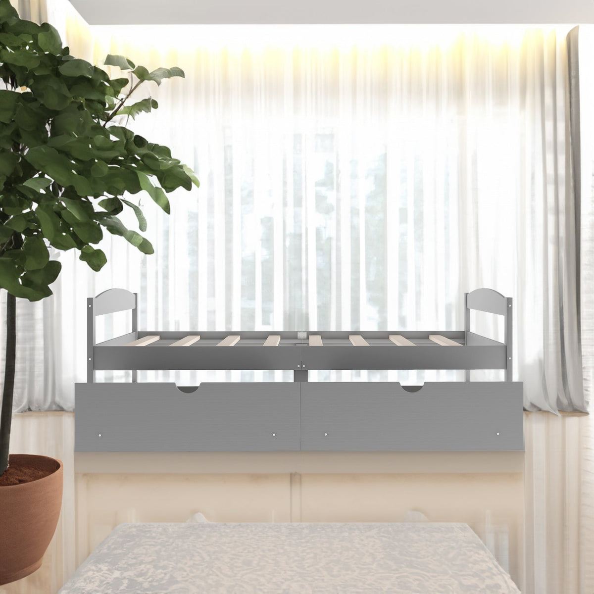 Twin Size Platform Bed, with Two Drawers
