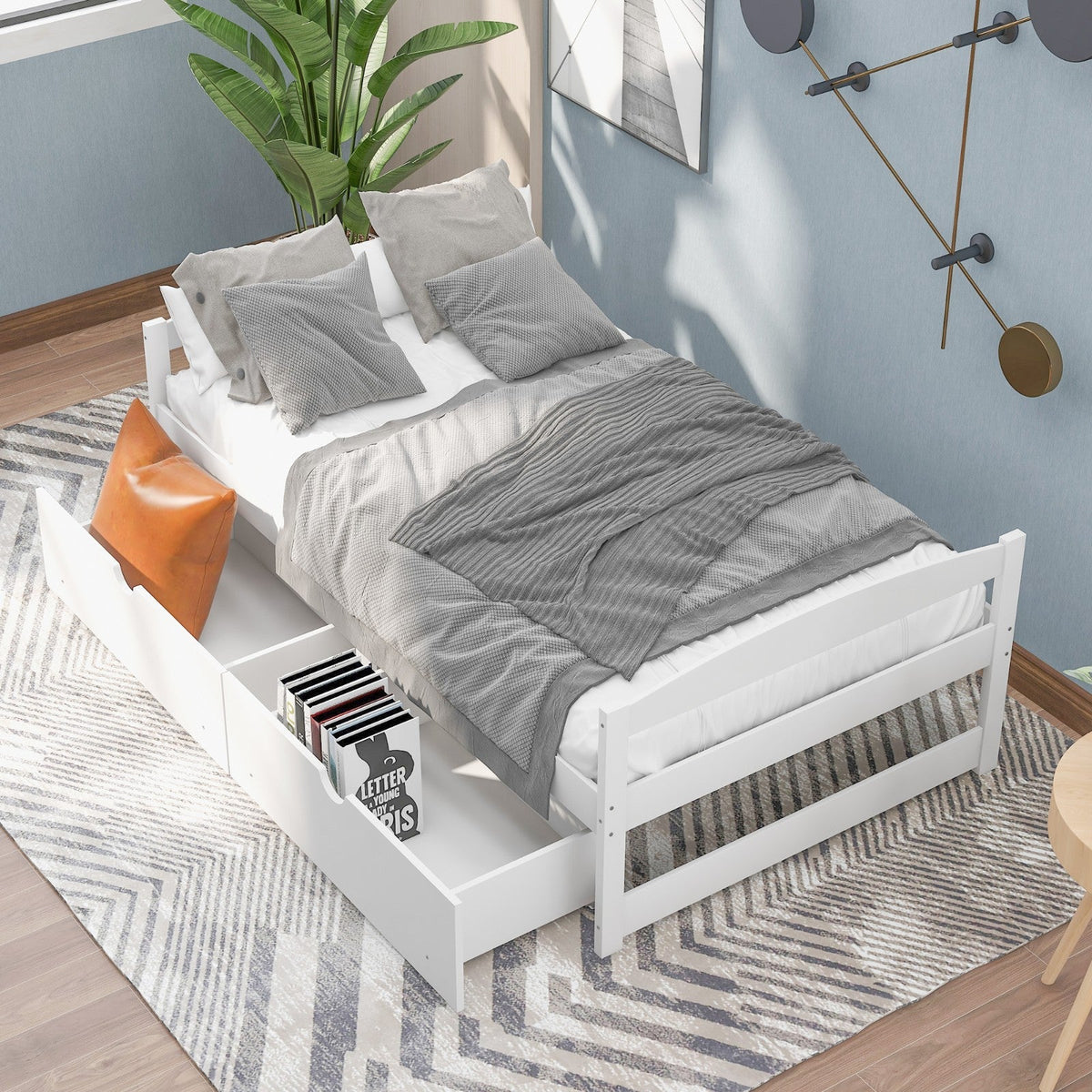 Twin Size Platform Bed, with Two Drawers