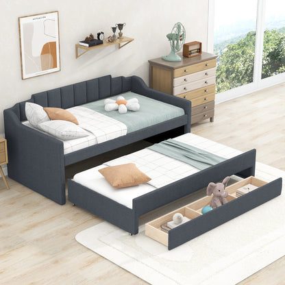 Twin Size Upholstered Daybed with Trundle and Three Drawers