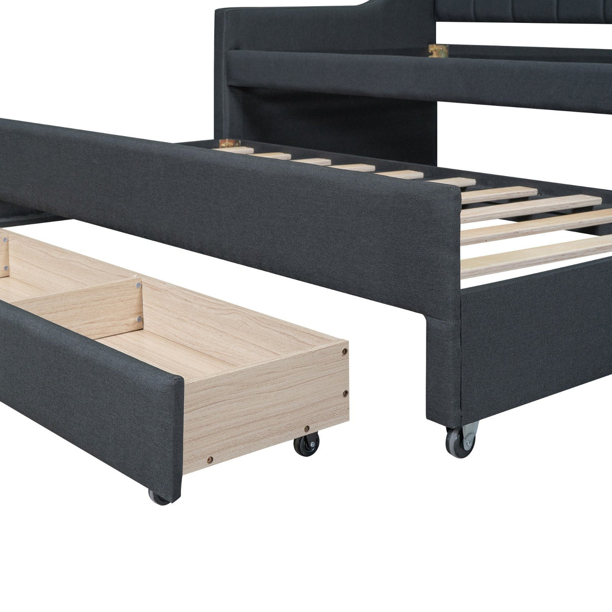 Twin Size Upholstered Daybed with Trundle and Three Drawers